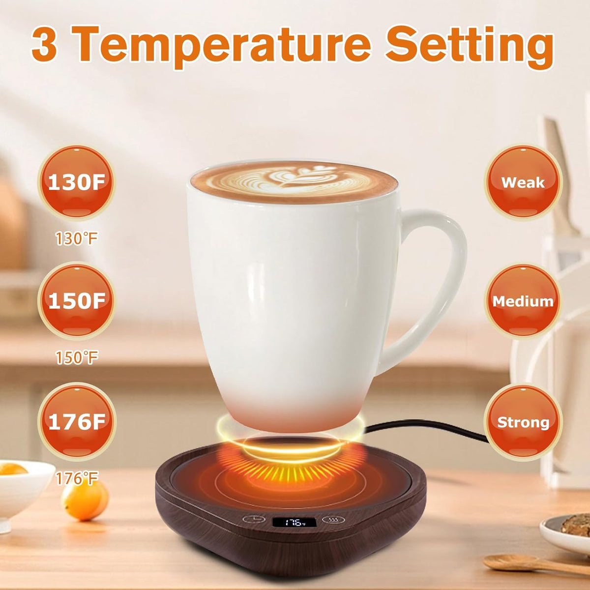 Verwarmingsplateau voor Mokken met Temperatuurregeling LED-Display Koffie Thee Warm Houden Kantoor Thuis | Sansoti