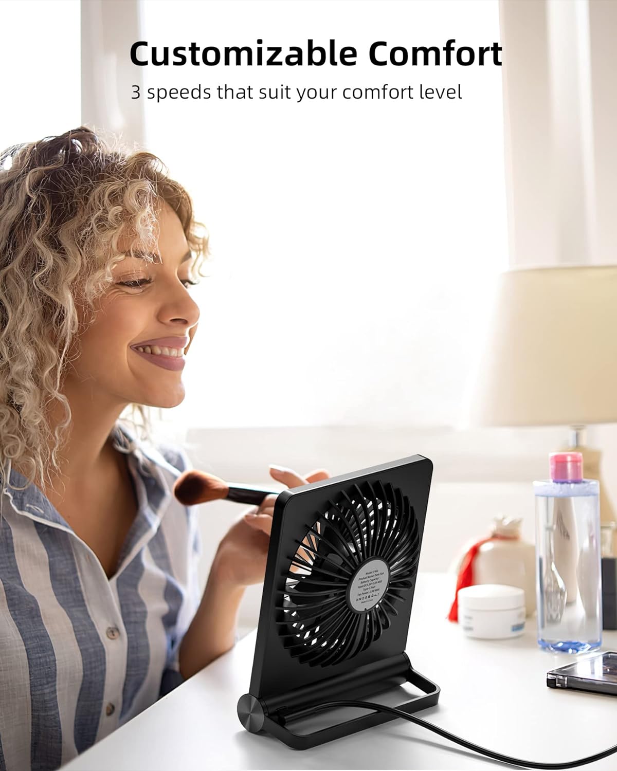 Ventilateur de Table USB 3 Vitesses Silencieux Bureau Chambre Compact Noir Mini Ventilateur Bureau Été | Restfield