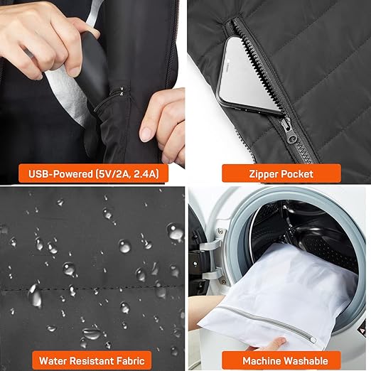 Beheizbare Unisex-Weste, per USB aufladbar, mit 10.000-mAh-Powerbank, Kohlefaser und 3 Wärmestufen für den Winter im Freien | Sansoti