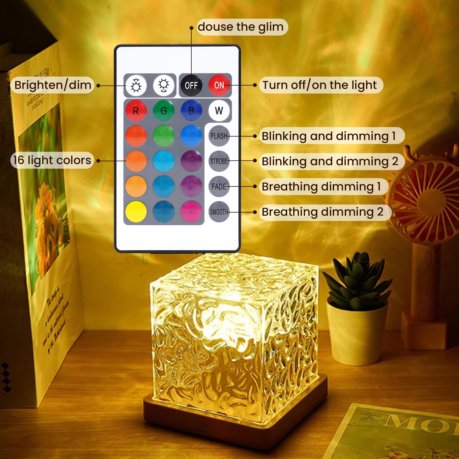 Ocean Wave Projector Lamp with Northern Lights Effect 16 Colors Remote Control Natural Wood Finish | Sansoti