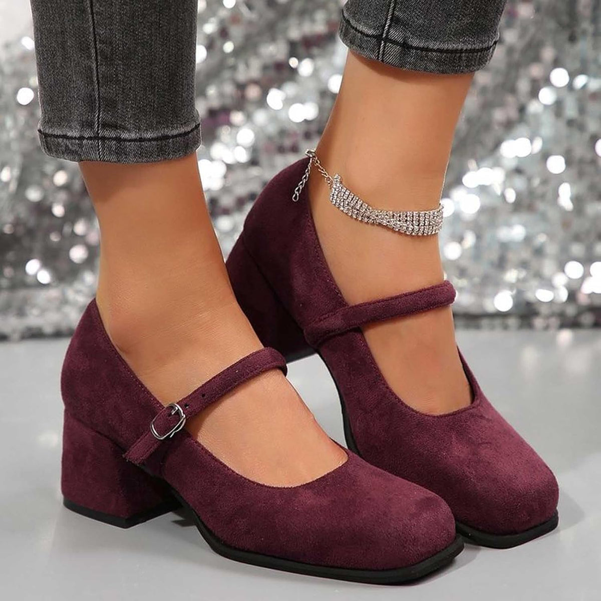 Suède Pumps met Gesp Dames Blokhak 5cm Klassiek Feest Dirndl Schoenen Oktoberfest Stijl Comfortabel Elegant | Sansoti