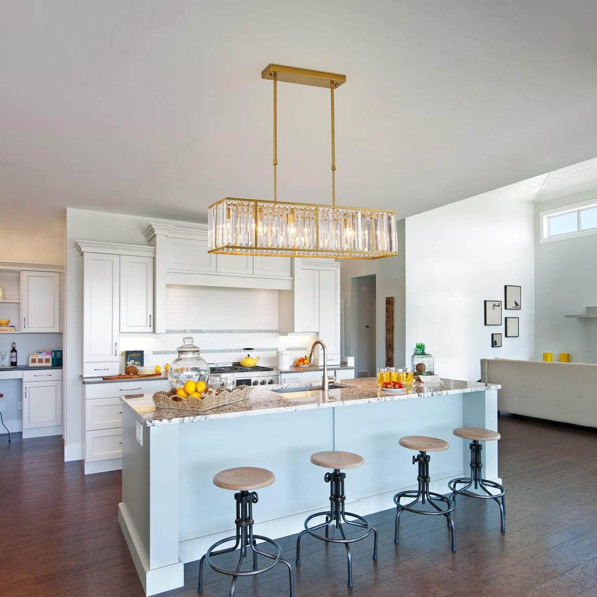 Crystal Linear Pendant Light for Kitchen Island, Dining Room Ceiling Chandelier, Scandinavian Design | Sansoti