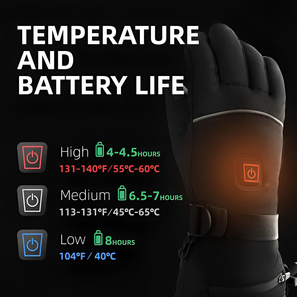 Beheizbare Handschuhe unisex, elektrisch, mit 3 Wärmestufen, schwarze Winterhandschuhe zum Skifahren und für Outdoor-Aktivitäten | Sansoti