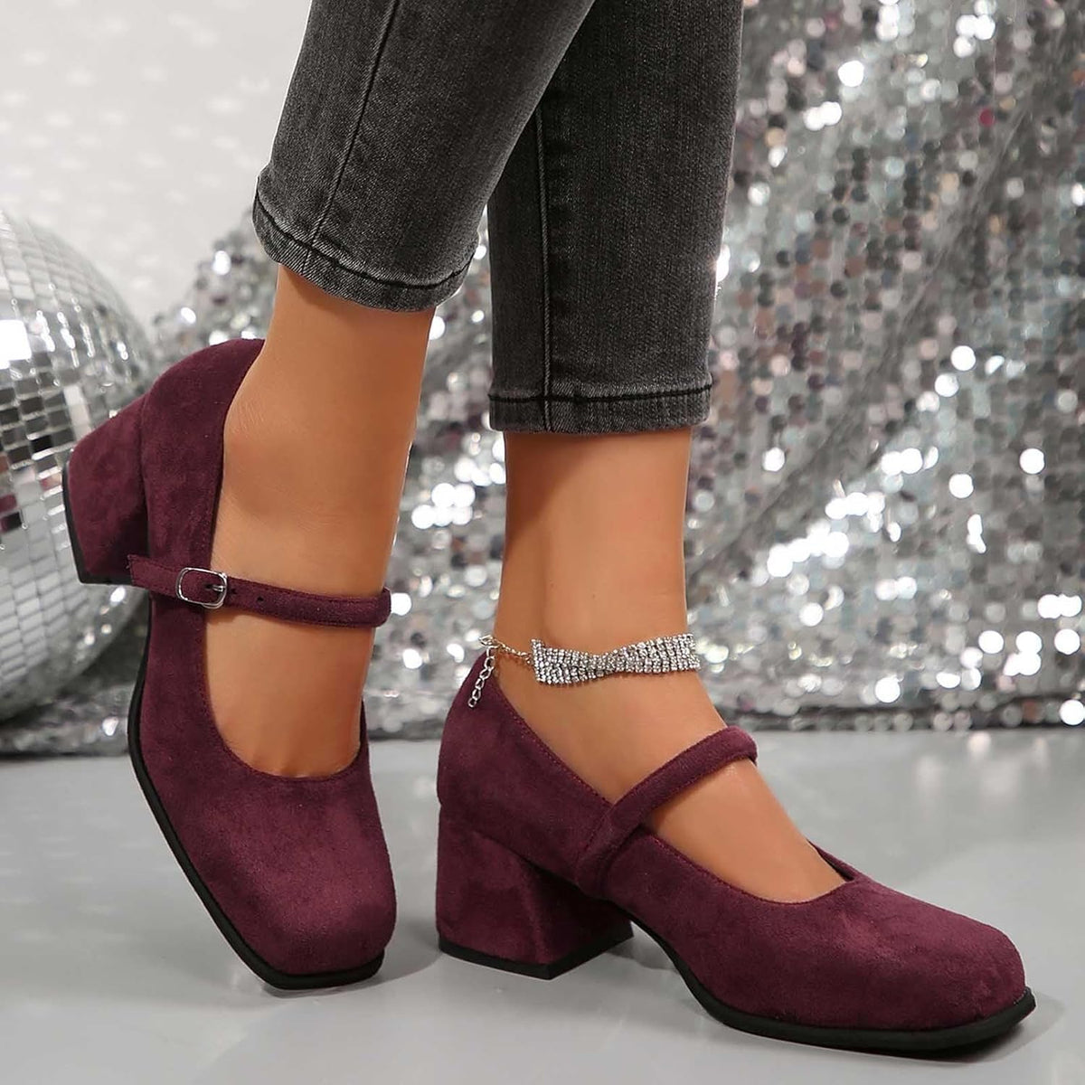 Suède Pumps met Gesp Dames Blokhak 5cm Klassiek Feest Dirndl Schoenen Oktoberfest Stijl Comfortabel Elegant | Sansoti