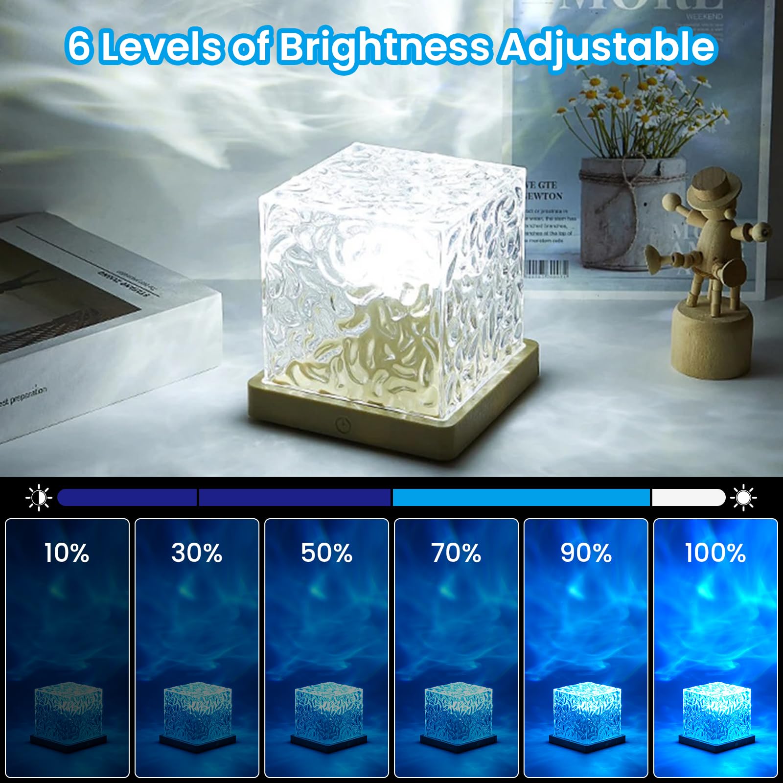 Ocean Wave Projector Lamp with Northern Lights Effect 16 Colors Remote Control Natural Wood Finish | Sansoti