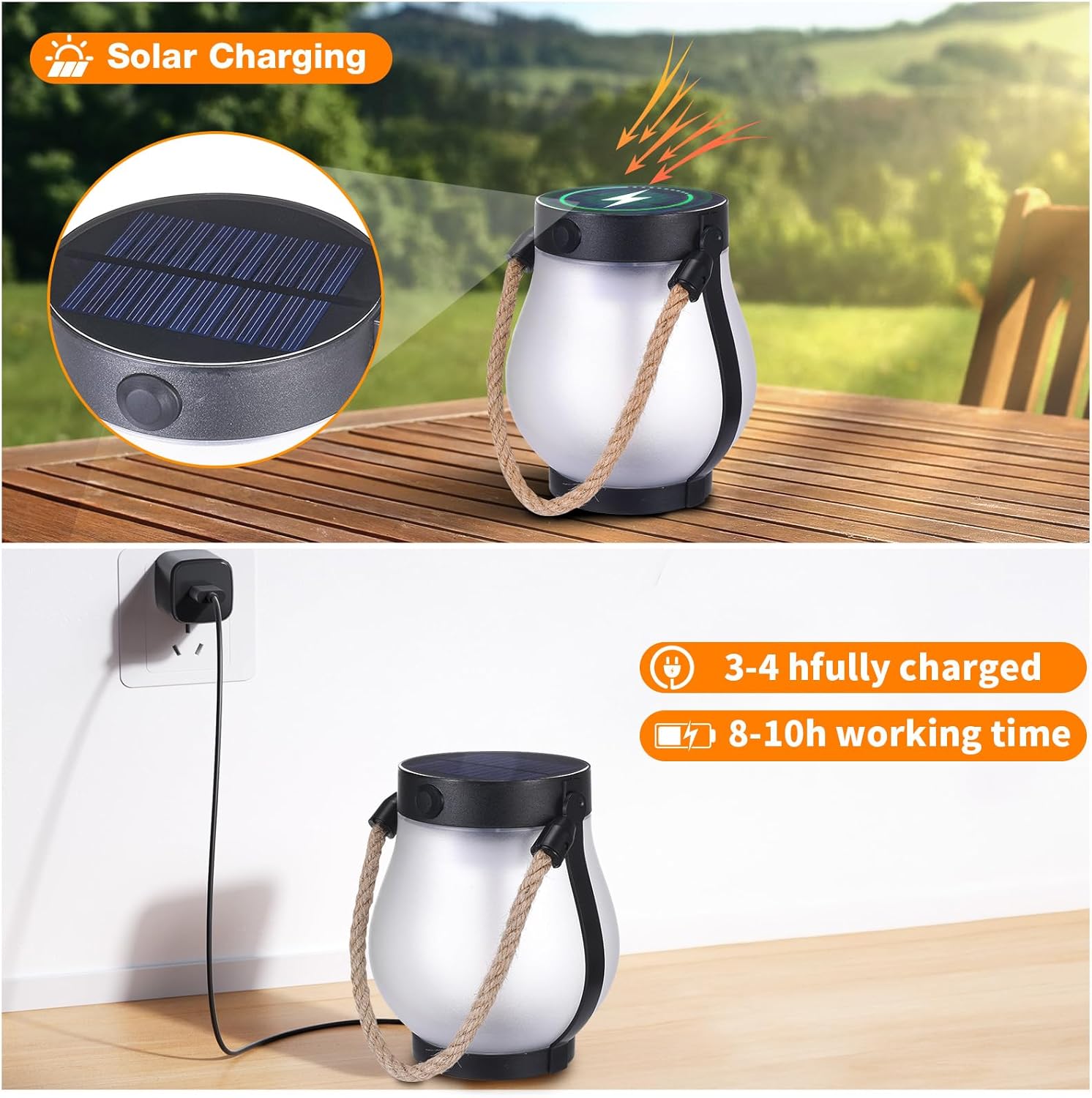 Solar Lantaarn met Vlameffect LED Verlichting Inclusief USB Oplaadoptie Weersbestendig Tuinverlichting Automatische Schemersensor Draadloos Buiten Terras Balkon | Sansoti