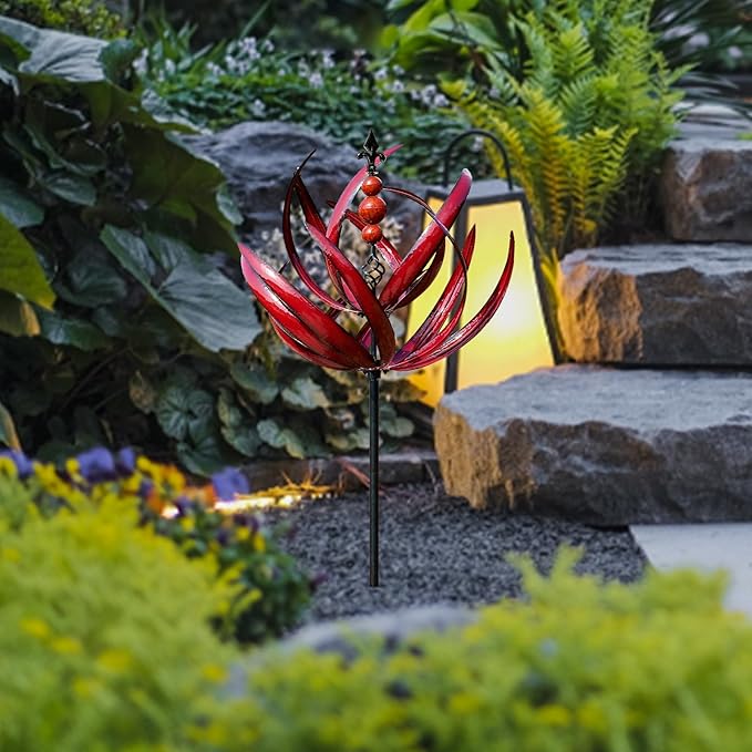 Drehendes Windspiel aus Metall für den Garten, 360°, kinetischer Gartenschmuck, Windspinner, wetterfeste Außendekoration | Sansoti