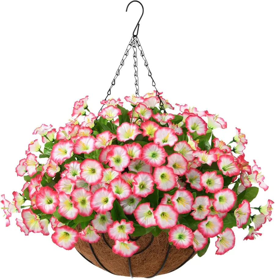 Fleurs artificielles suspendues dans un panier en osier, en soie et plastique, résistantes aux UV, pour décoration intérieure et extérieure, jardin ou balcon | Sansoti