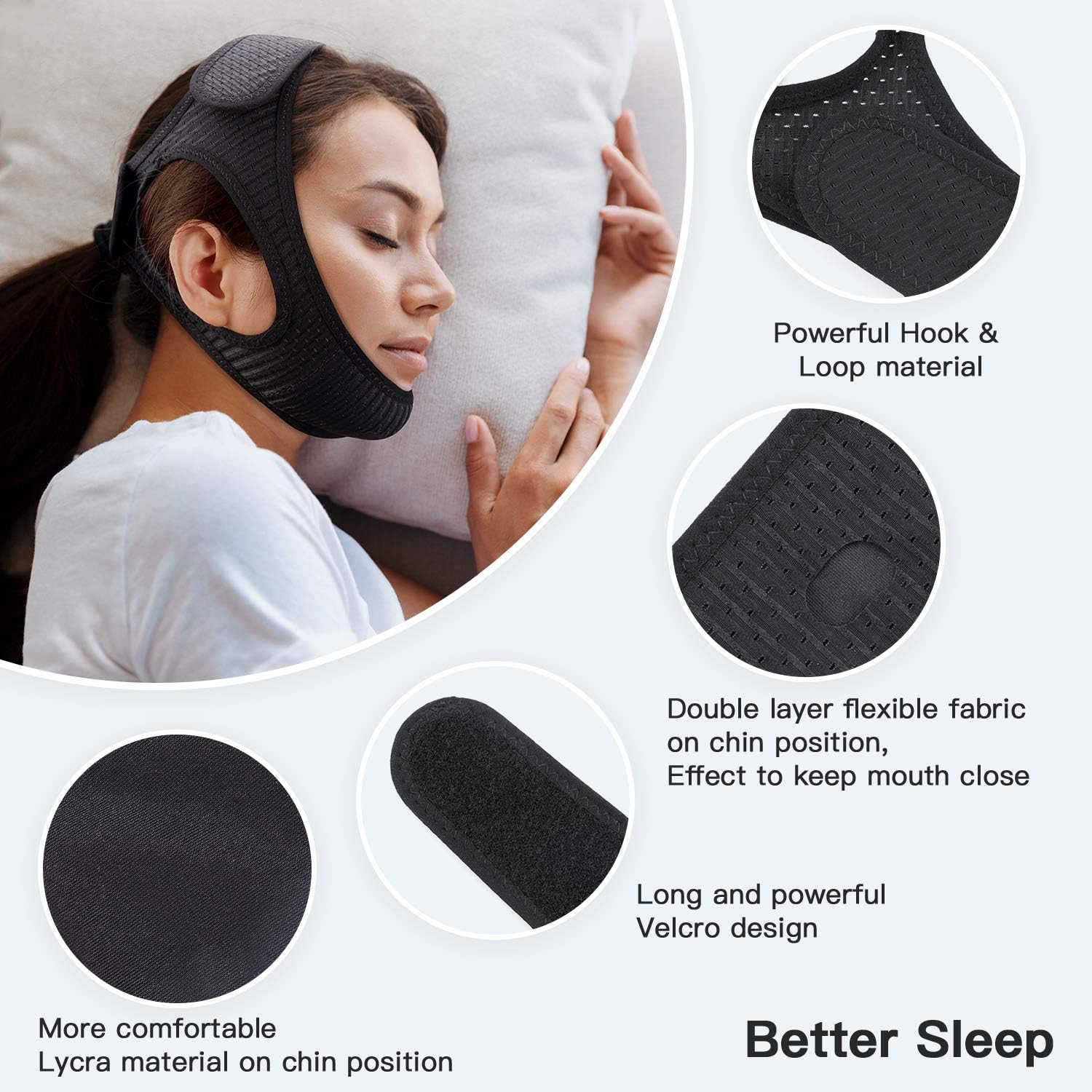 Jugulaire antironflement réglable, douce et respirante, pour le repos nocturne, l’apnée du sommeil, le maintien de la bouche et un meilleur sommeil | Sansoti