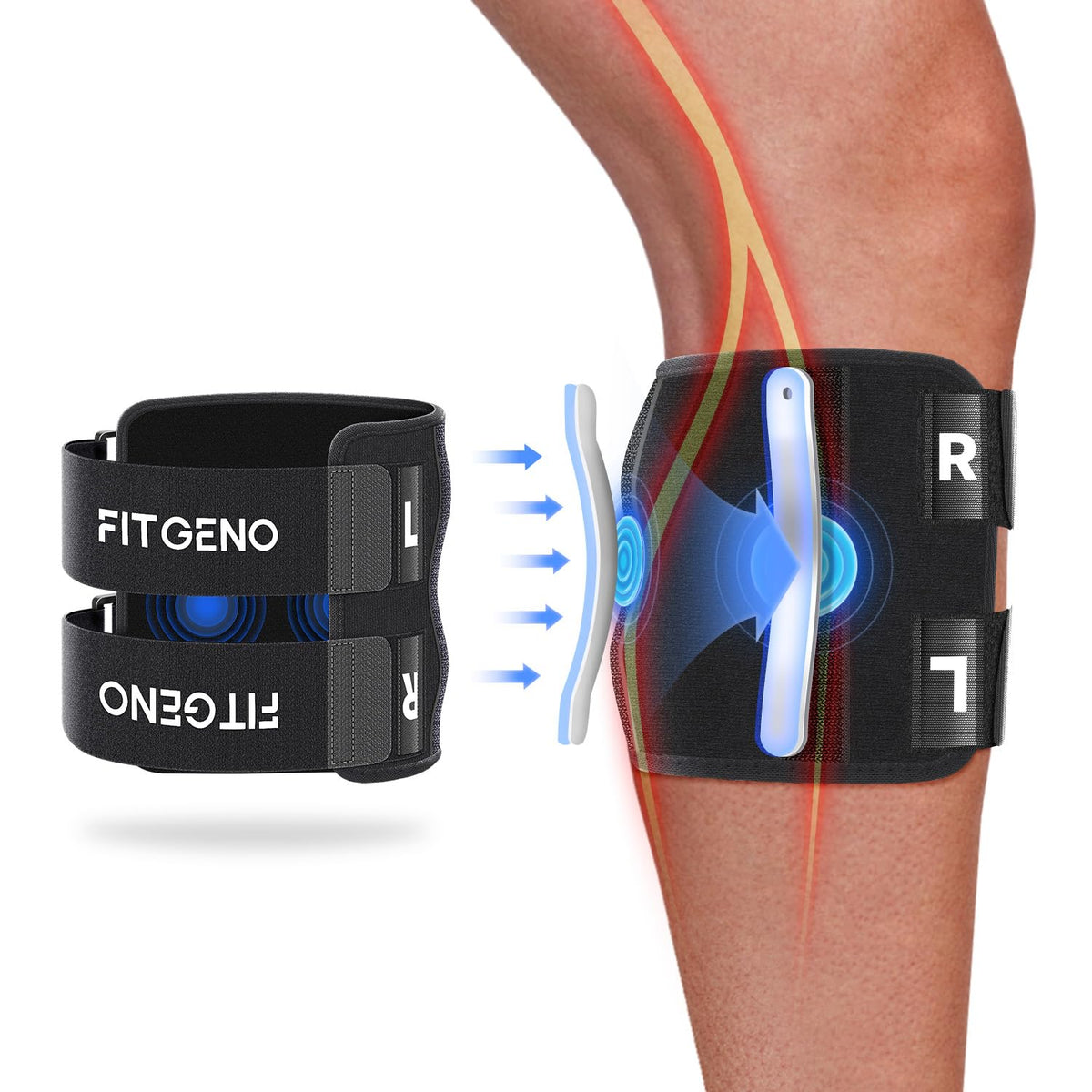Genouillère pour les douleurs sciatiques avec système de points de pression, renforts en acier, soulagement de la douleur et stabilisation | Sansoti