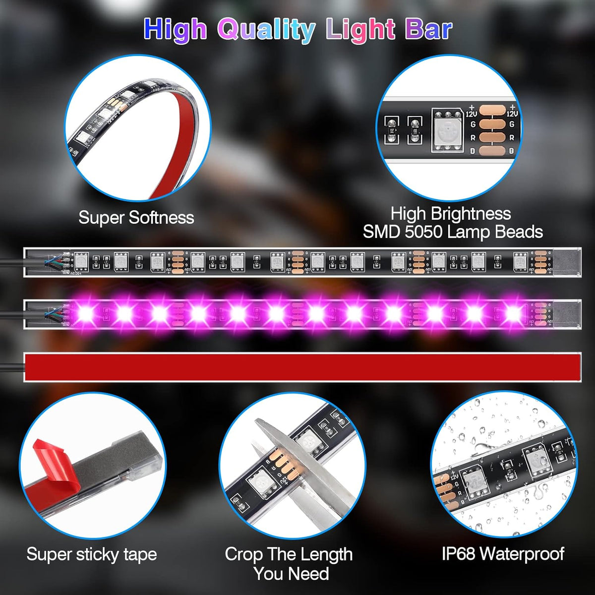RGB LED-Stripset Motor 12-delig met Rem Richtingaanwijzer Verlichting Bluetooth App Motorfiets Sfeerverlichting | Sansoti