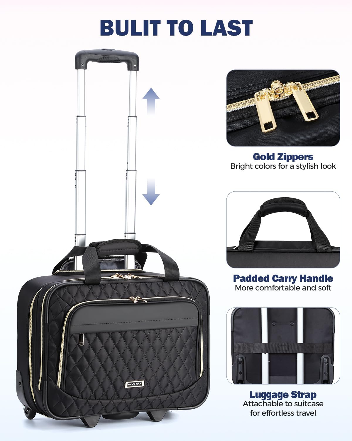Trolley-Laptoptasche 15,6 Zoll Schwarz mit Rollen und Teleskopgriff für geschäftliche Nutzung und professionelles Reisen | Sansoti
