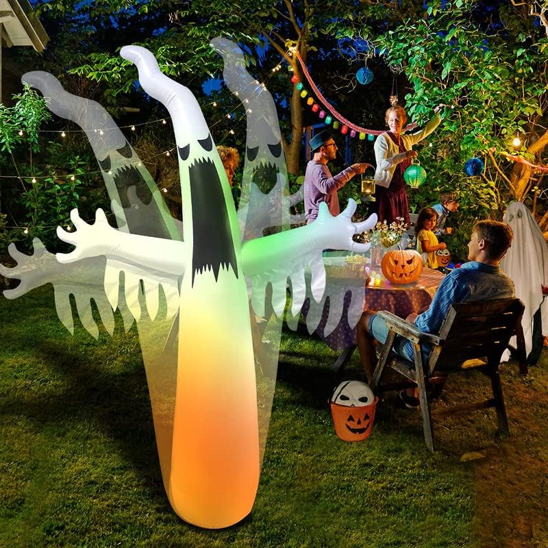 Dmuchana dekoracja na Halloween z oświetleniem LED - upiorna dekoracja ogrodowa do użytku na zewnątrz na imprezę w stylu horroru | Sansoti