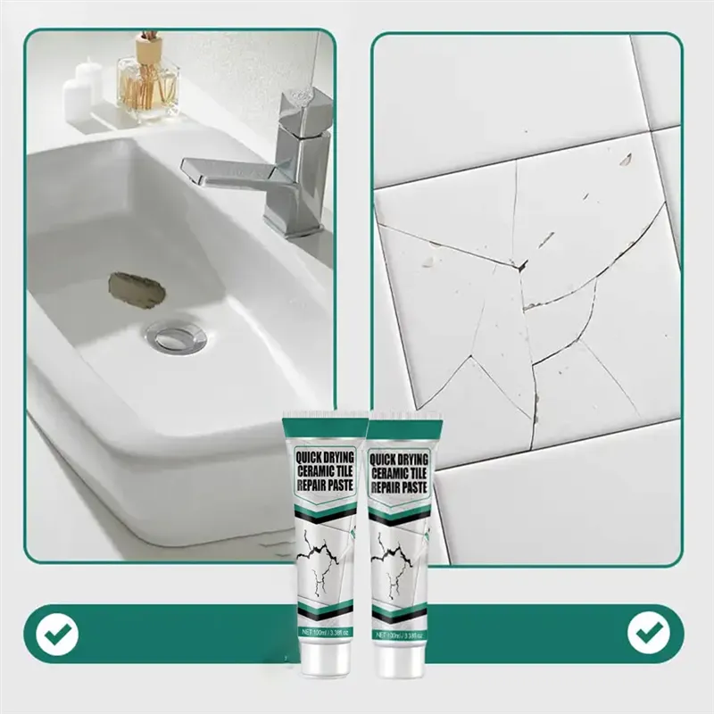 Tegelreparatiepasta 100ml Keramiek Porselein Marmer Badkamer Keuken Scheuren Chips Waterdicht Sneldrogend Vloerreparatie Wandtegel Herstellen | Sansoti