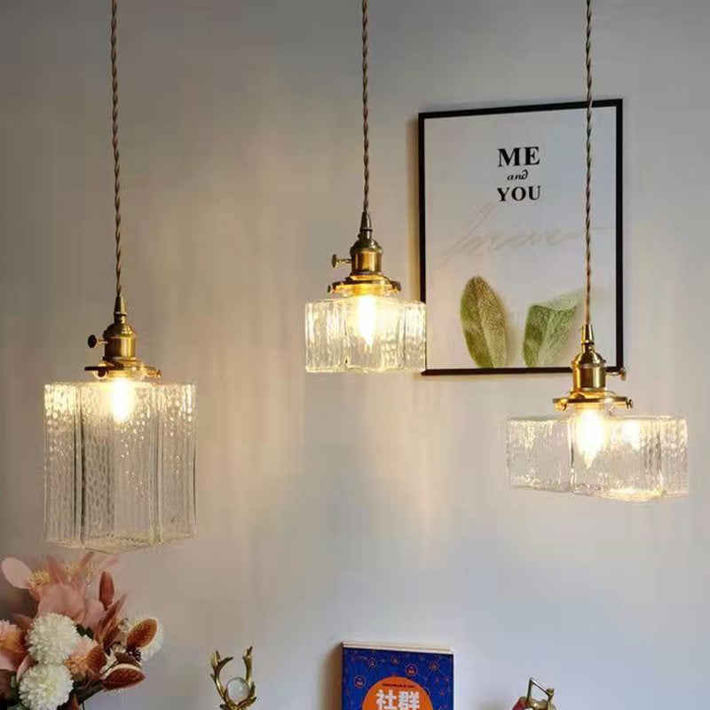 Vintage Hanglamp met Gegolfd Glas & IJzeren Armatuur – Vierkant/Rechthoekig – Scandinavisch Design voor Woonkamer | Sansoti