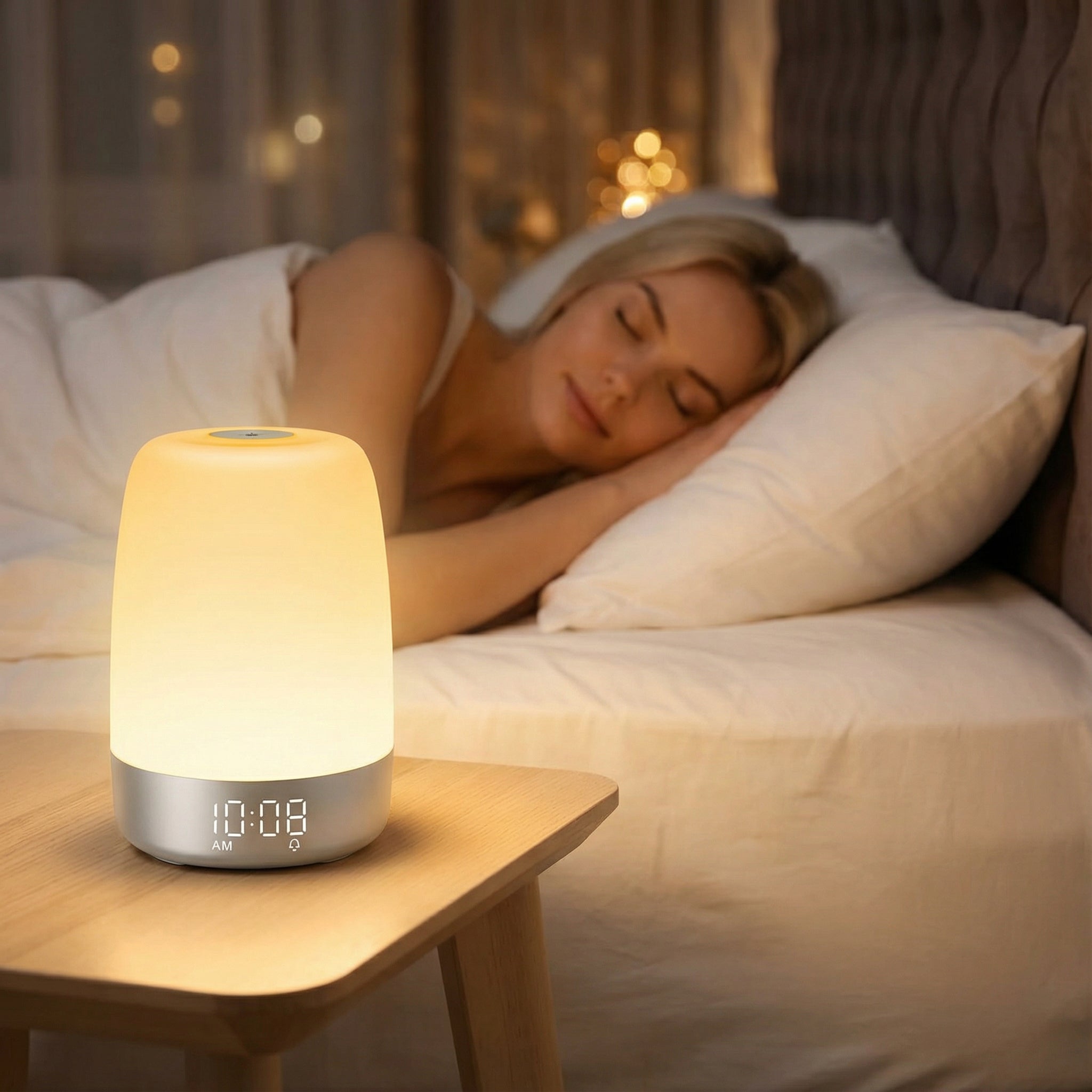 Wake-up Light mit Naturgeräuschen und Sonnenaufgangssimulation – Wiederaufladbare USB-C Nachttischlampe mit Dimmbar Warmem Licht | Sansoti