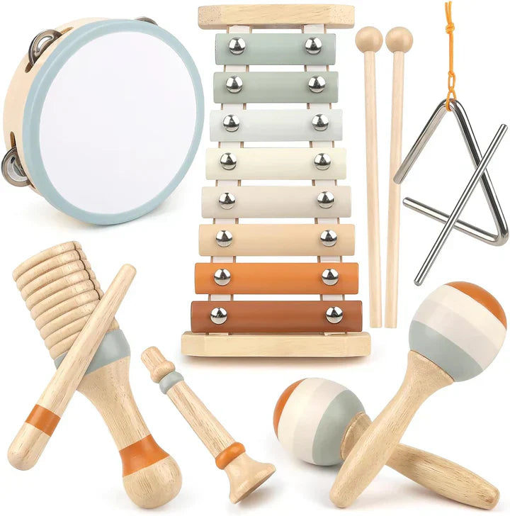 Montessori Muziekinstrumentenset voor Peuters – Educatief Speelgoed met Xylofoon, Tamboerijn, Shaker & Trommel | Sansoti