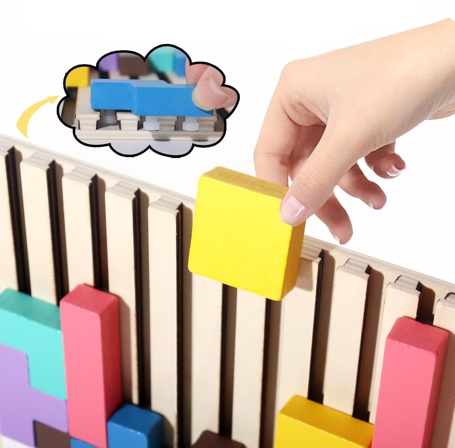 Houten 3D Puzzelspel voor Kinderen – Creatief Tetris Stapelspel met Geometrische Blokken – Ruimtelijk Inzicht & Handcoördinatie | Sansoti