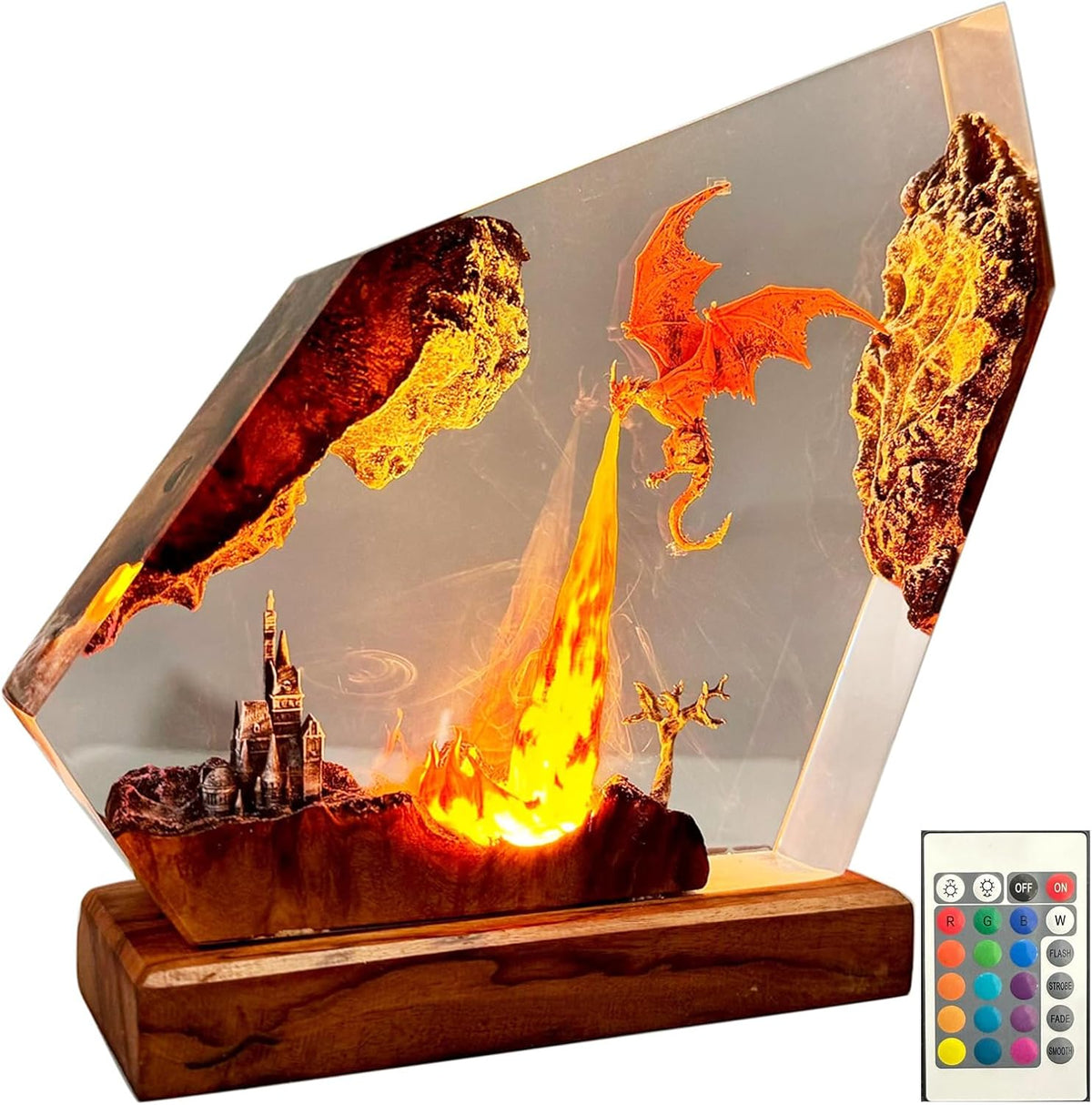 Draak Tafellamp met Vuureffect Hars LED Verlichting Fantasy Sfeer Decoratief Nachtlampje Gothic Woonkamer | Sansoti