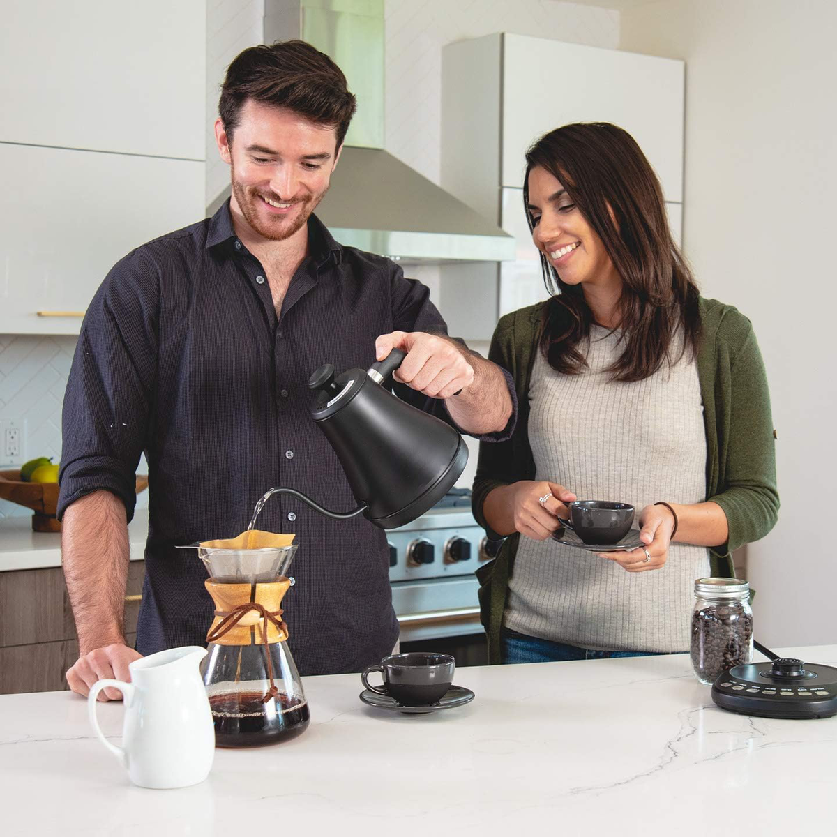 Electric Gooseneck Kettle 0.8L Stainless Steel Black with Precise Temperature Control for Perfect Tea & Coffee | Sansoti