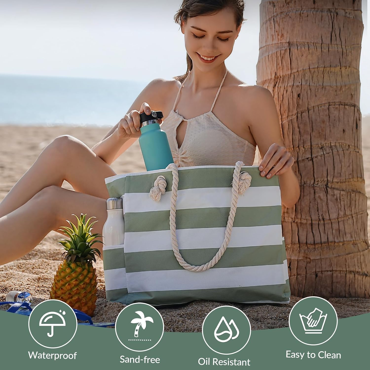 Waterdichte Strandtas XXL met Rits Zandafwerend Shopper Zwembad Sporttas Dames Handvat Zwemtas Vakantie | Sansoti