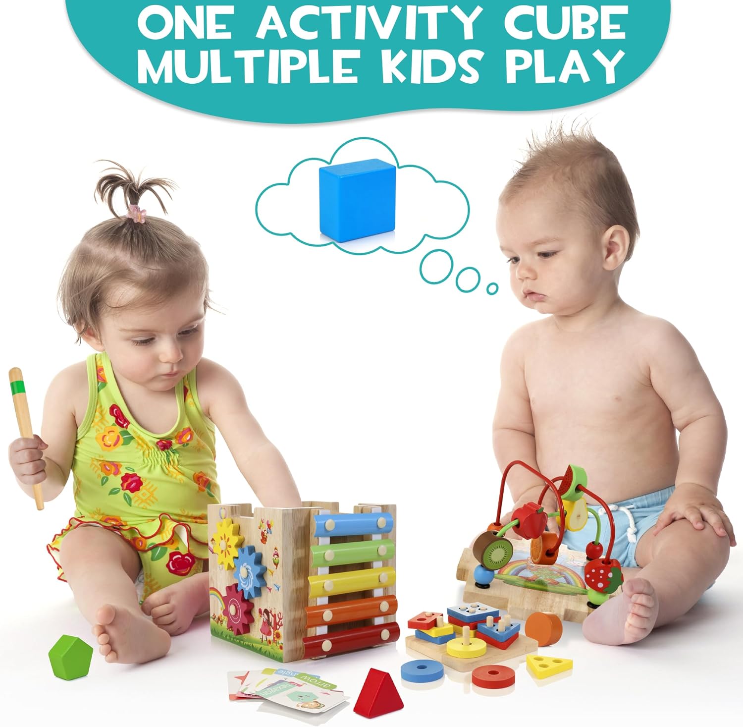 8-in-1 Houten Activiteitenkubus voor Peuters – Montessori Ontdekkubus met Xylofoon & Kralenframe | Sansoti
