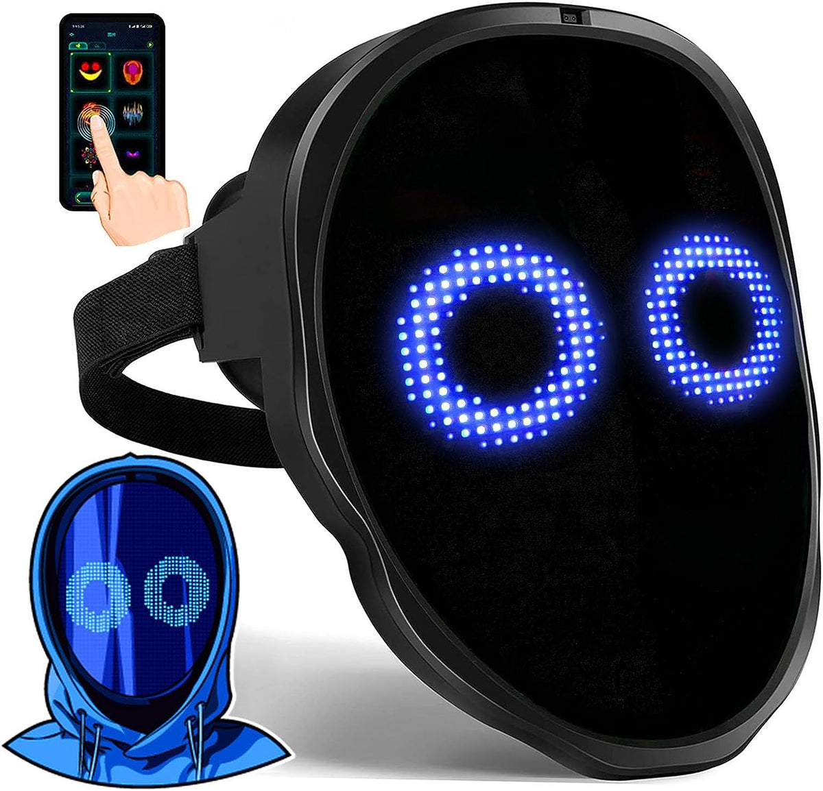 Interactive LED mask with app control, gesture recognition, and light effects for parties, events, and Carnival | Sansoti