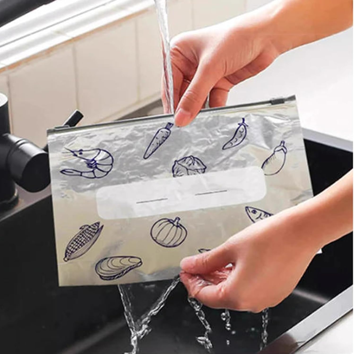Herbruikbare Vershoudzakken met Zip-Sluiting Aluminium 20 Stuks Set voor Groenten Fruit Snacks Koelkast | Sansoti