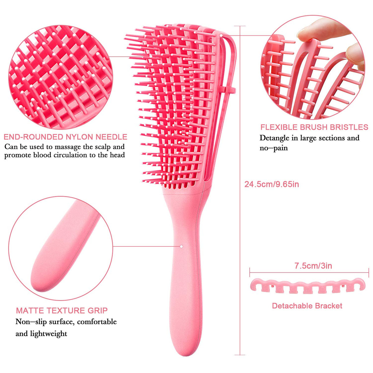 Entwirrbürsten-Set für lockige Texturen, Haartyp 3a-4c, Afro-Locken, Massage, verstellbar, 2 Stück, Detangler | Sansoti