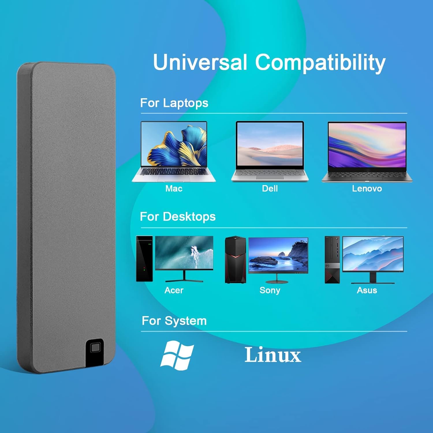 Externe SSD Schijf Draagbaar met Aluminium Behuizing Grijs Rood Blauw 1TB 2TB 4TB 8TB Snelle USB 3.2 Gegevensopslag Veilige Data Back-up Zakformaat Externe Harde Schijf Reisbestendig | Sansoti