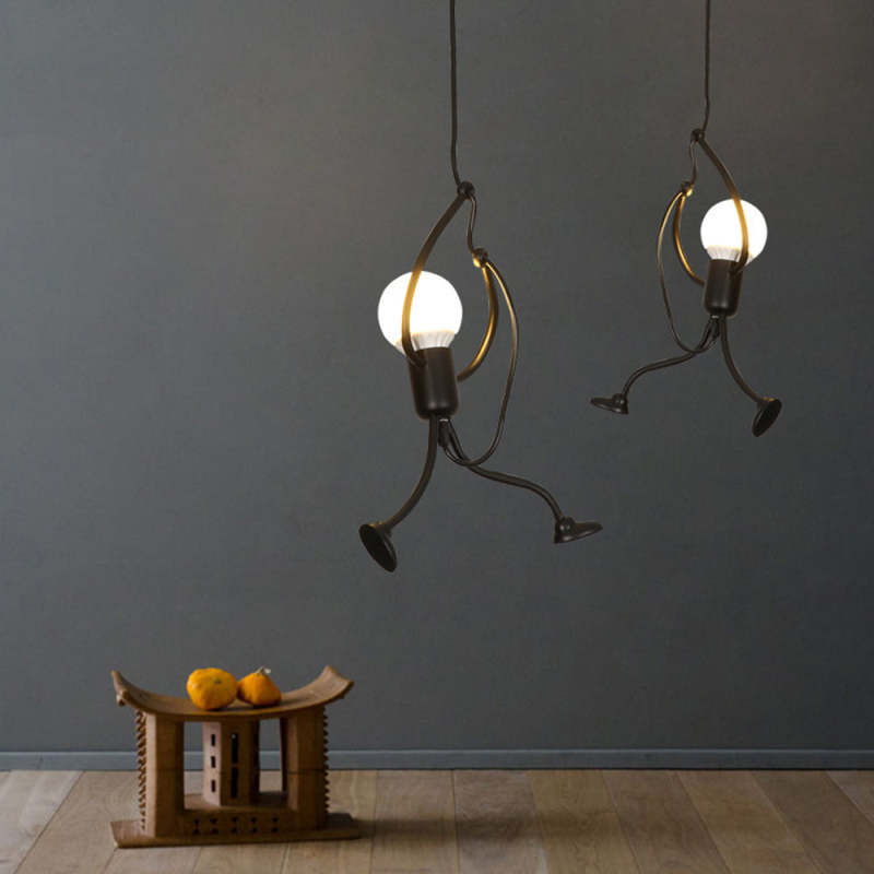 Suspension en métal en forme de figure LED E27 noir blanc design moderne éclairage intérieur salon salle à manger chambre | Sansoti