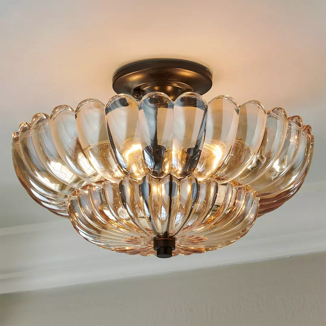 Retro Plafondlamp van Glas – Amberkleurig of Helder – Nostalgische Sfeerverlichting voor Keuken Woonkamer Eetkamer – Vintage Design – E27 Fitting | Sansoti
