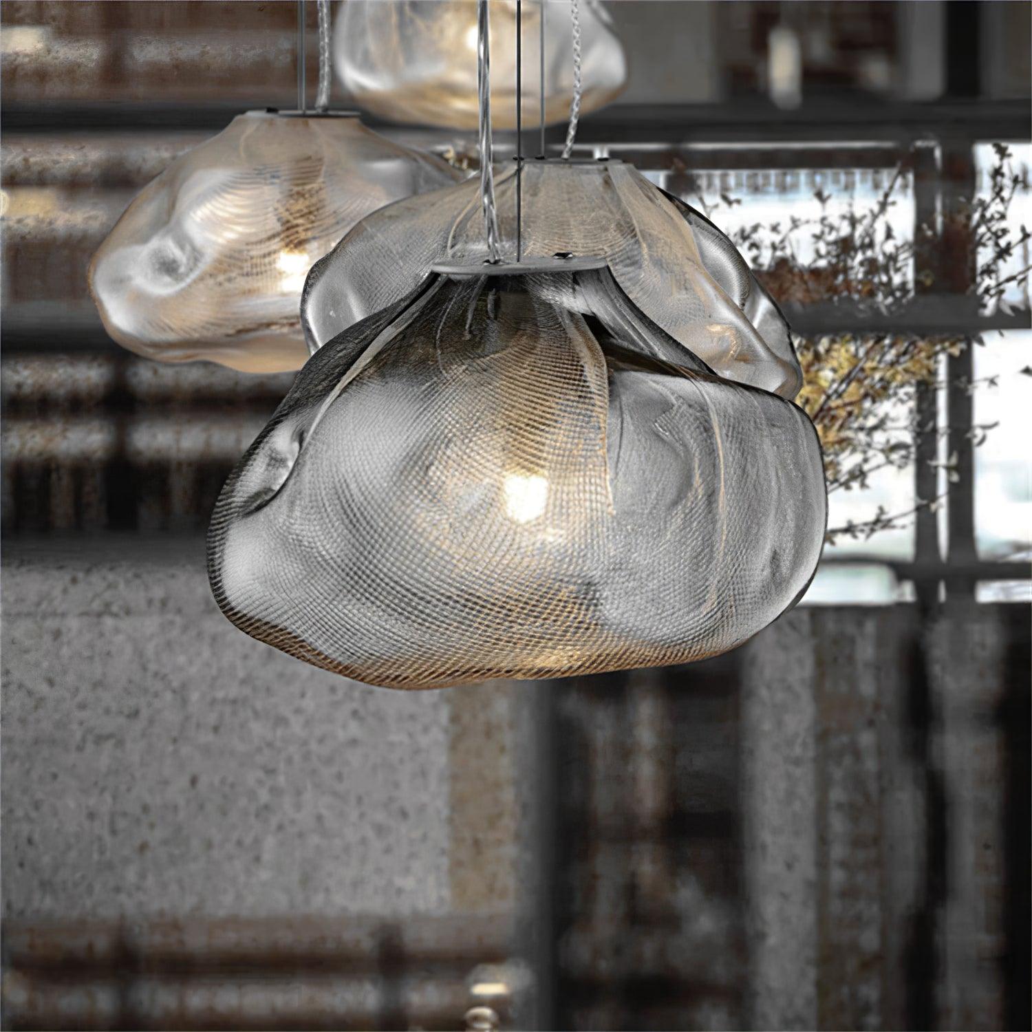 Glazen Hanglamp met Organische Textuur Transparant Rookgrijs Amber | Sansoti