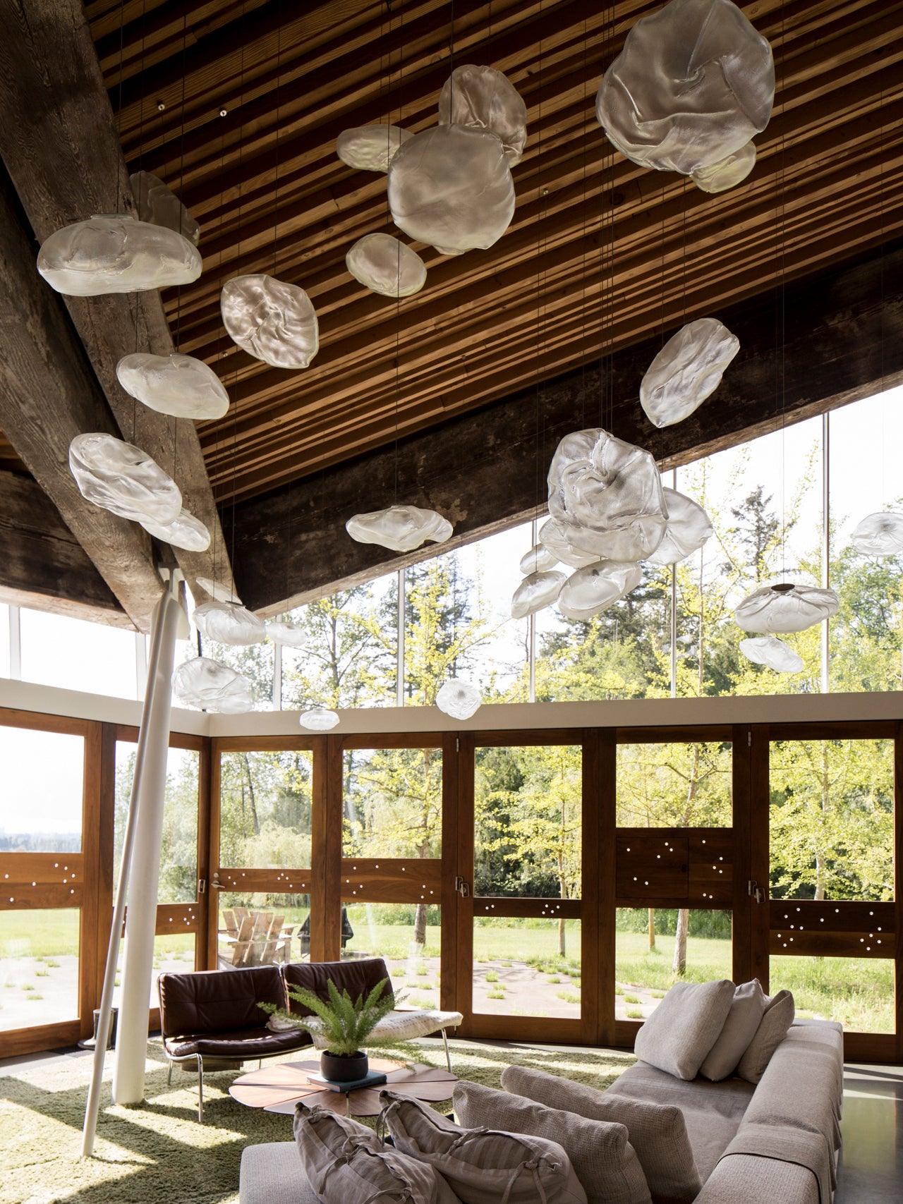 Glazen Hanglamp met Organische Textuur Transparant Rookgrijs Amber | Sansoti