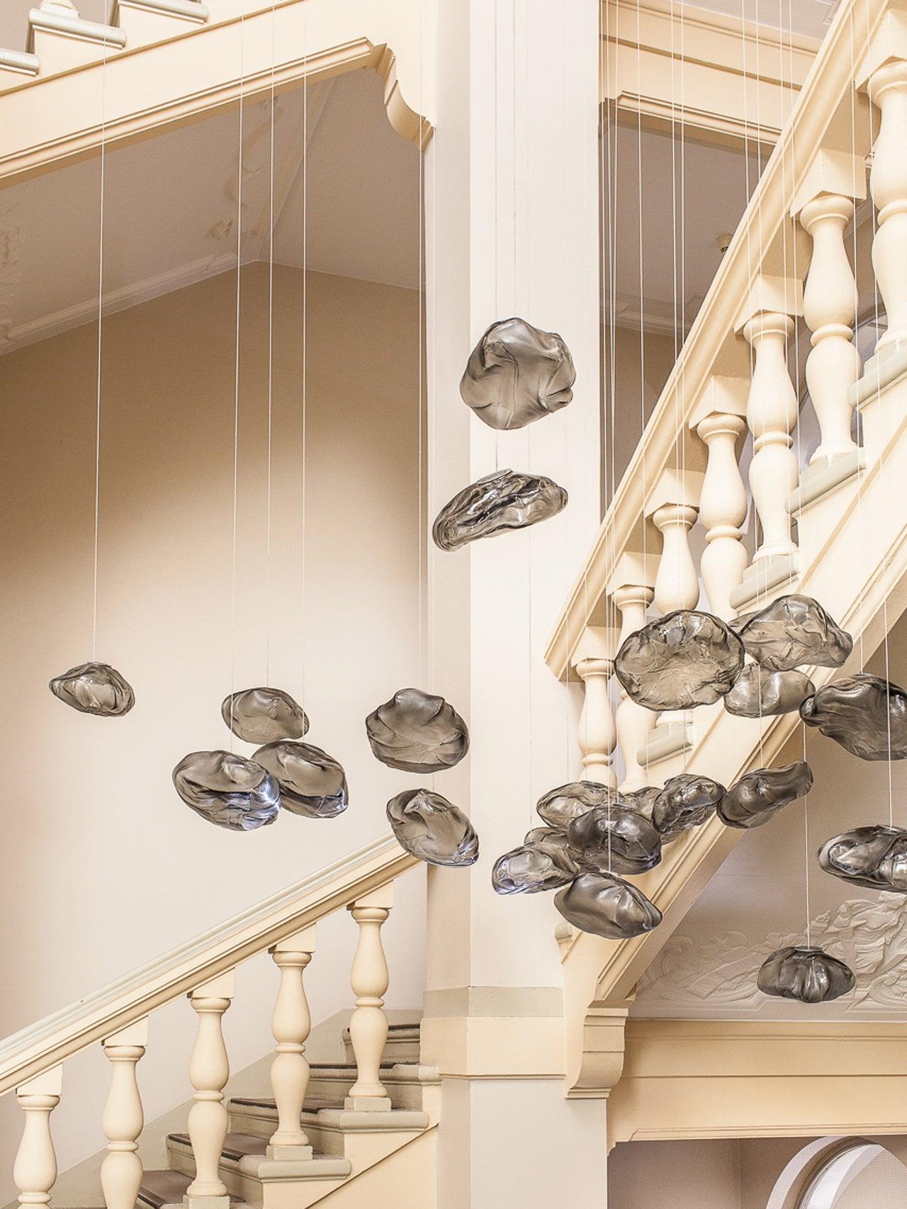Glazen Hanglamp met Organische Textuur Transparant Rookgrijs Amber | Sansoti