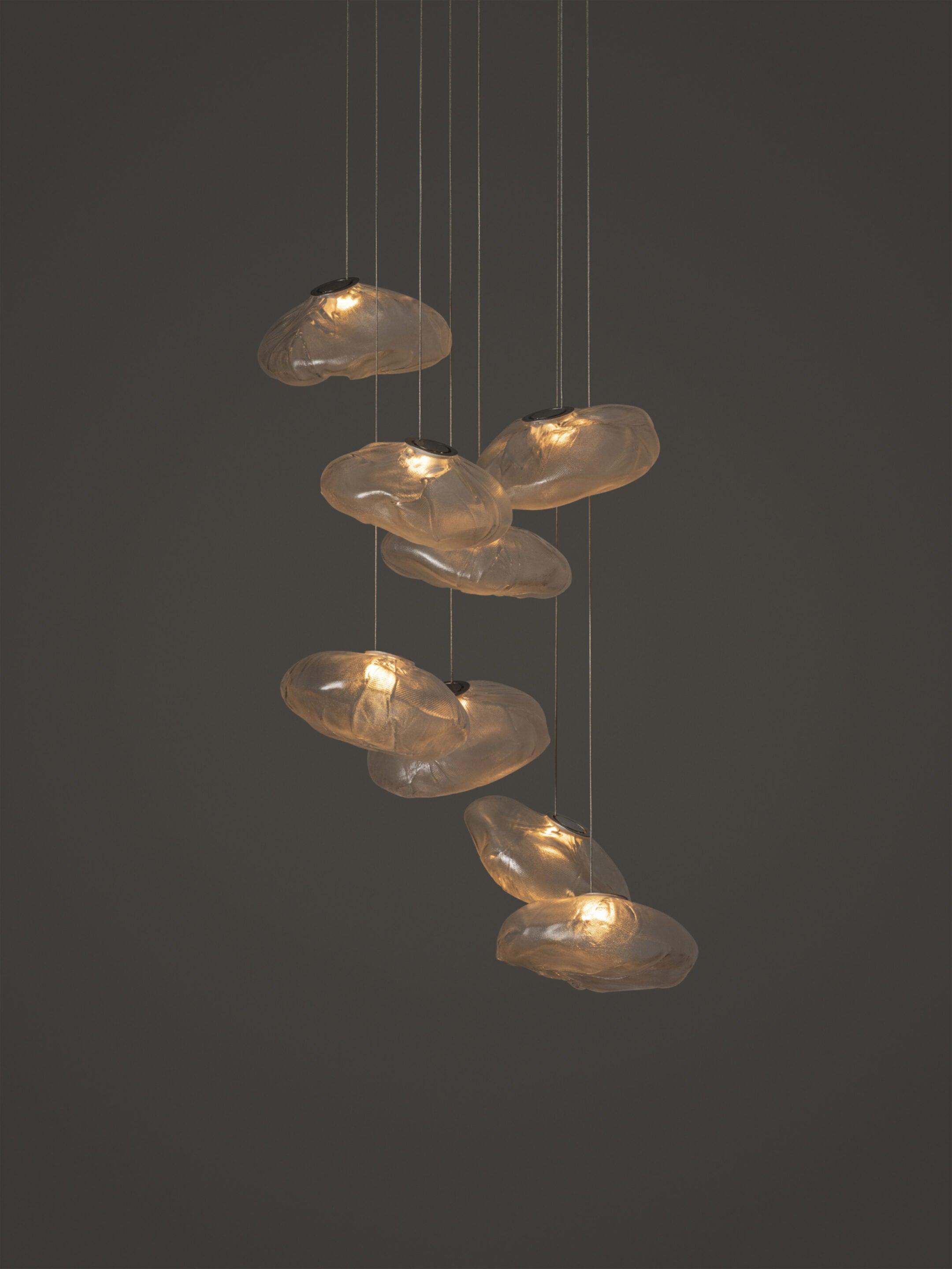 Glazen Hanglamp met Organische Textuur Transparant Rookgrijs Amber | Sansoti