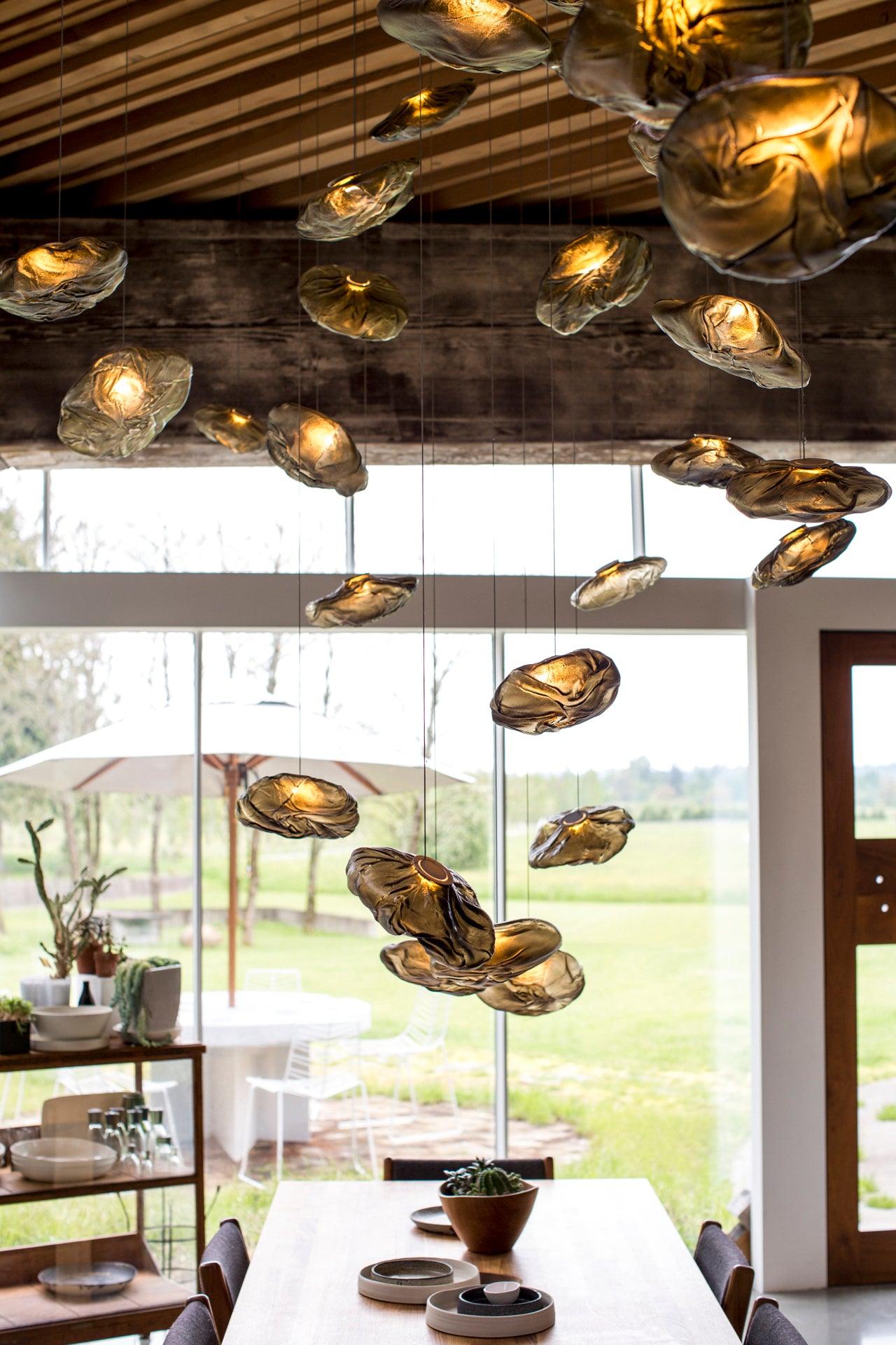 Glazen Hanglamp met Organische Textuur Transparant Rookgrijs Amber | Sansoti