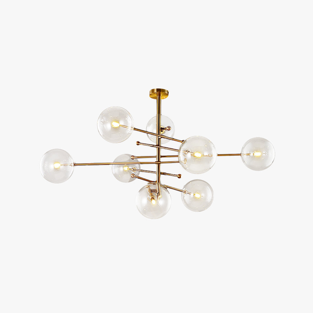 Goldfarbene Hängeleuchte mit Glaskugelschirmen, LED, 6 oder 8 Leuchtpunkte, Metall, modernes Design, Esszimmer, Wohnzimmer | Sansoti