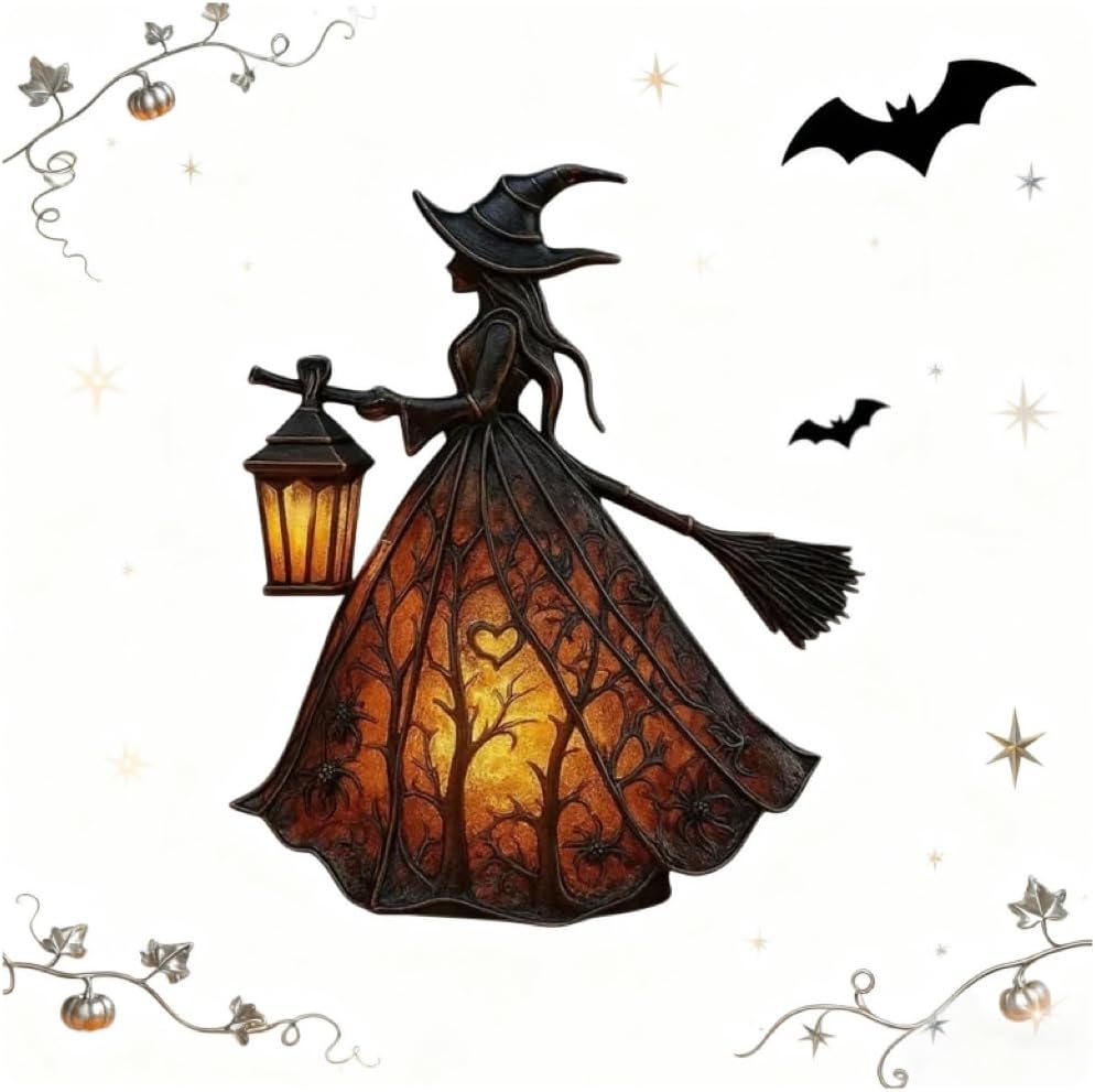 Halloween Decoratieve Lantaarn 30cm Gotisch LED Lamp Zwart Oranje Heksenlamp voor Feest Veranda Tafel Decoratie Mystieke Sfeer | Sansoti
