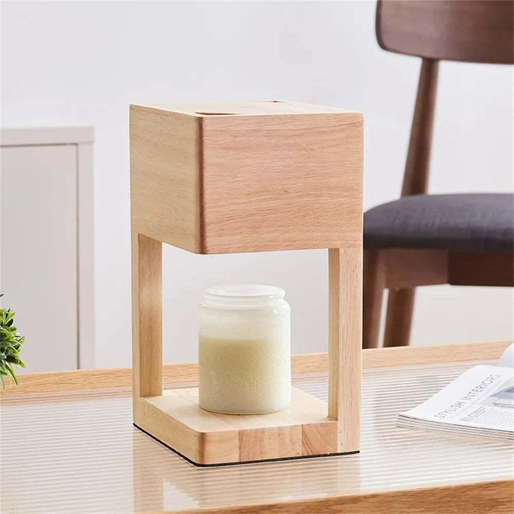 Kaarsenwarmerlamp Hout Modern 26cm Tafellamp Sfeerverlichting Woonkamer Slaapkamer | Sansoti