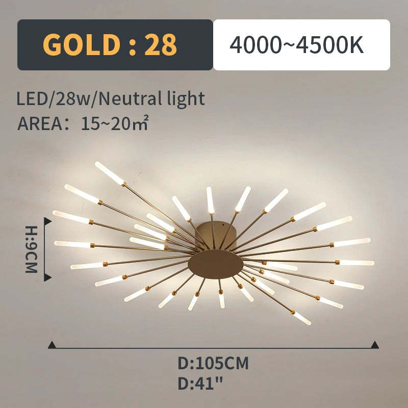 LED Flush-Mount Ceiling Light Firework Starburst Design Metal Acrylic Living Room Bedroom Black Gold Modern | Sansoti