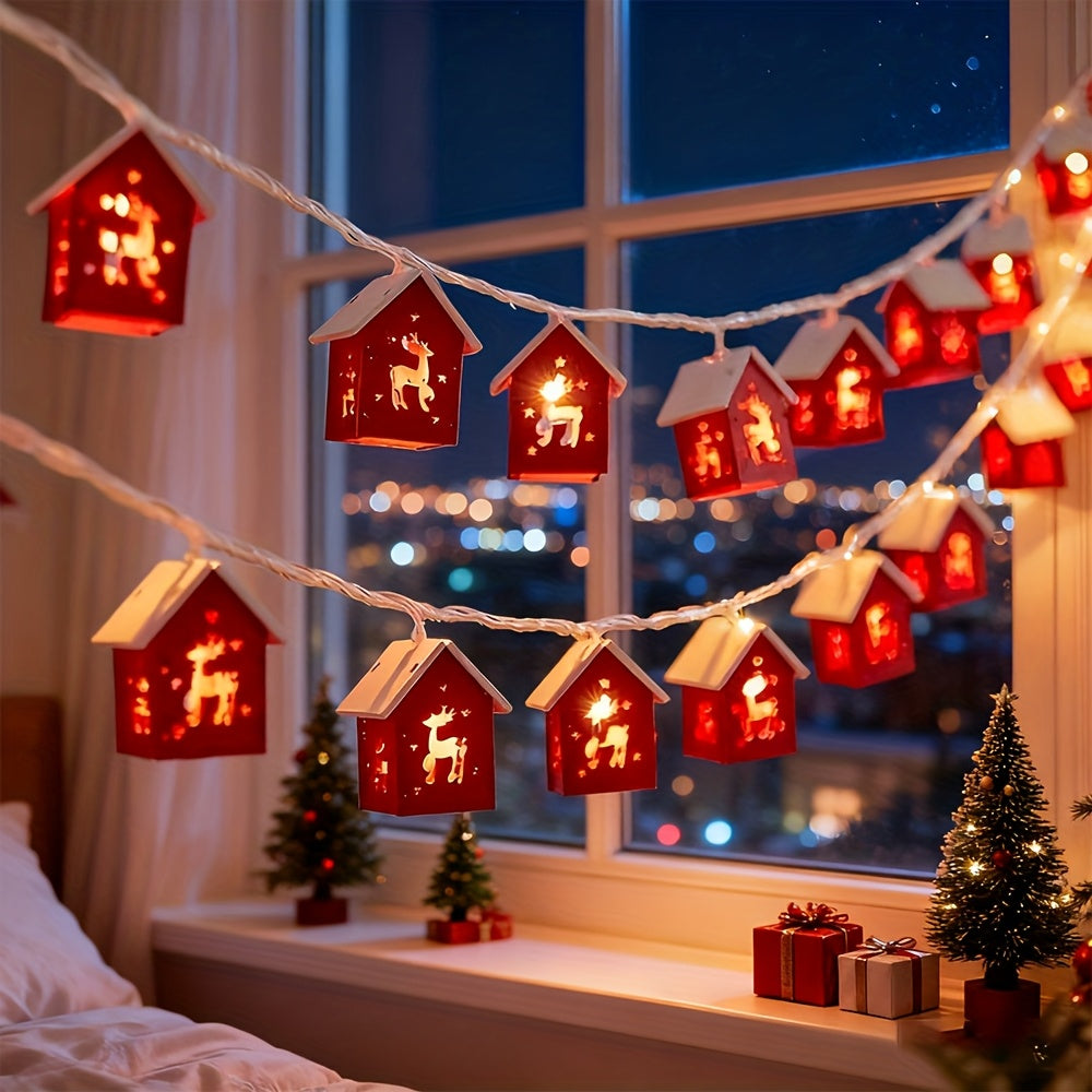 Verlichte Decoratie Huisjes LED Slinger 200cm Kerst Wintersfeer Warm Licht Batterij Sfeervol Kerstdecoratie | Sansoti