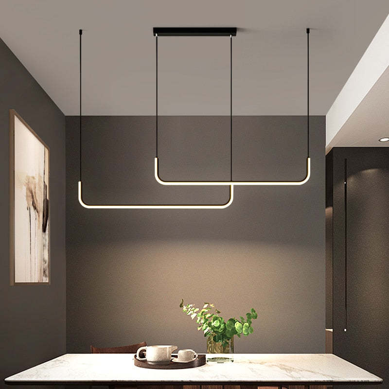 LED-Hängeleuchten Doppelrahmen Linear Modern Schwarz Gold Esszimmer Wohnzimmer Designbeleuchtung Stimmungsvolle Beleuchtung | Sansoti