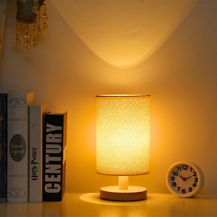 Organische Tafellamp Hout & Linnen – Dimbaar met Afstandsbediening & Touch | 3 Lichtkleuren | Sansoti