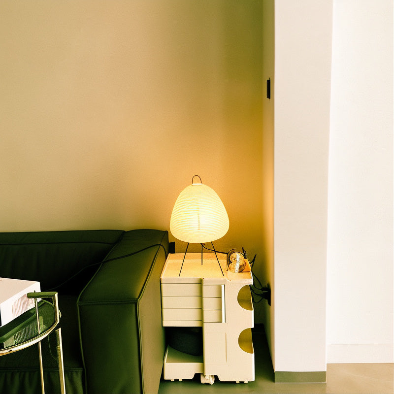 Round Table Lamp with Rice Paper and Bamboo - Japanese Inspired Minimalist Design - Warm White 2700K LED - Ø25×38 cm | Sansoti