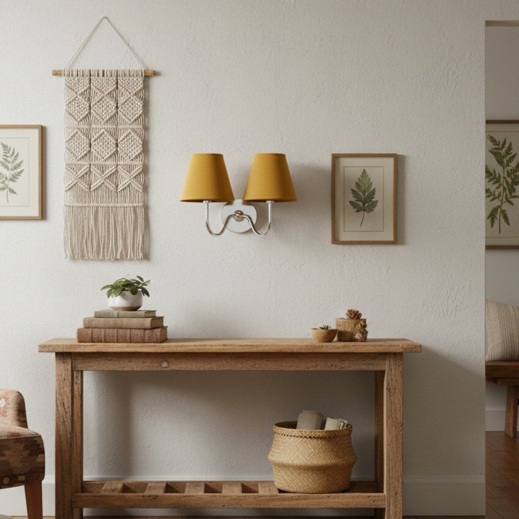 Wandlamp Messing met Stoffen Kap Plissé of Glad Wit Rood Groen Blauw Geel Antiek Brons Chroom 1 of 2 Lichtpunten | Sansoti