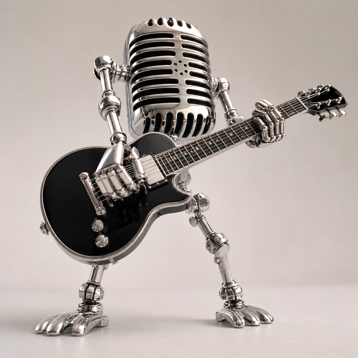 Tischlampe Roboter mit Gitarre aus Metall, dimmbare LED-Beleuchtung, Schreibtisch- und Nachttischlampe, modernes, verspieltes Design für Kinder | Sansoti