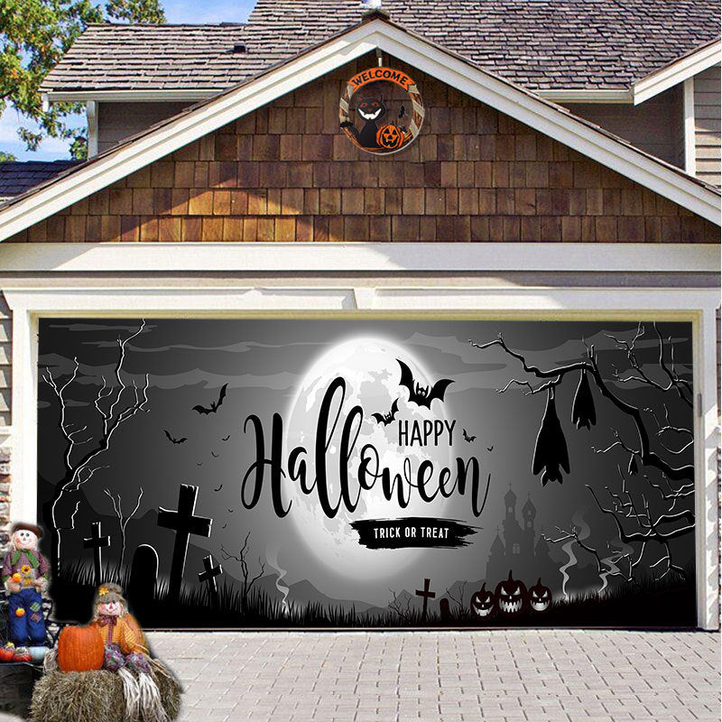 Halloween Garagedeur Decoratie Spookachtige Bedrukking Schaduwdoek Herbruikbaar Horror Sfeer Doek Waterdicht Buiten Feestversiering | Sansoti