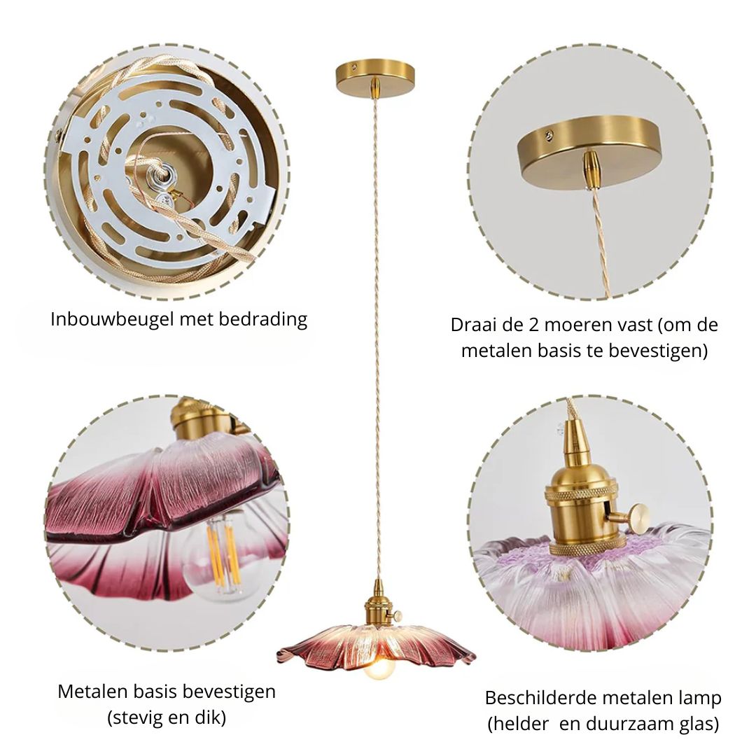 Cullivan Flower Hanglamp Glas Metaal Rood E27 Eettafel Verlichting Vintage Bloem Lamp Hal Sfeerverlichting | Sansoti