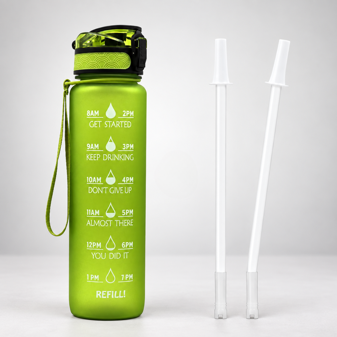 Trinkflasche mit Zeitmarkierungen 1000ml, Motivation zur Flüssigkeitsaufnahme, BPA-frei, Sport, Fitness, Flüssigkeitsversorgung, Zeitplan, täglich | Sansoti